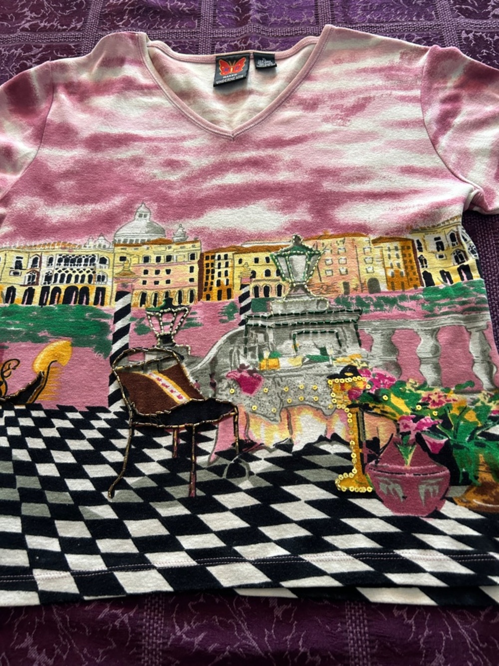 Girls' Pink Scenic Long Sleeve V-Neck Top by Desigual